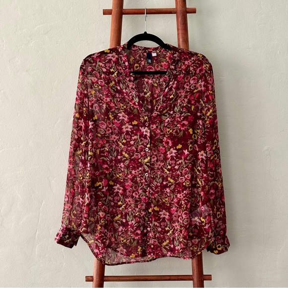 Kut From The Kloth Jasmine Chiffon Button-Up - Marsan Bordeaux Pink (EUC, M) - Picture 2 of 5